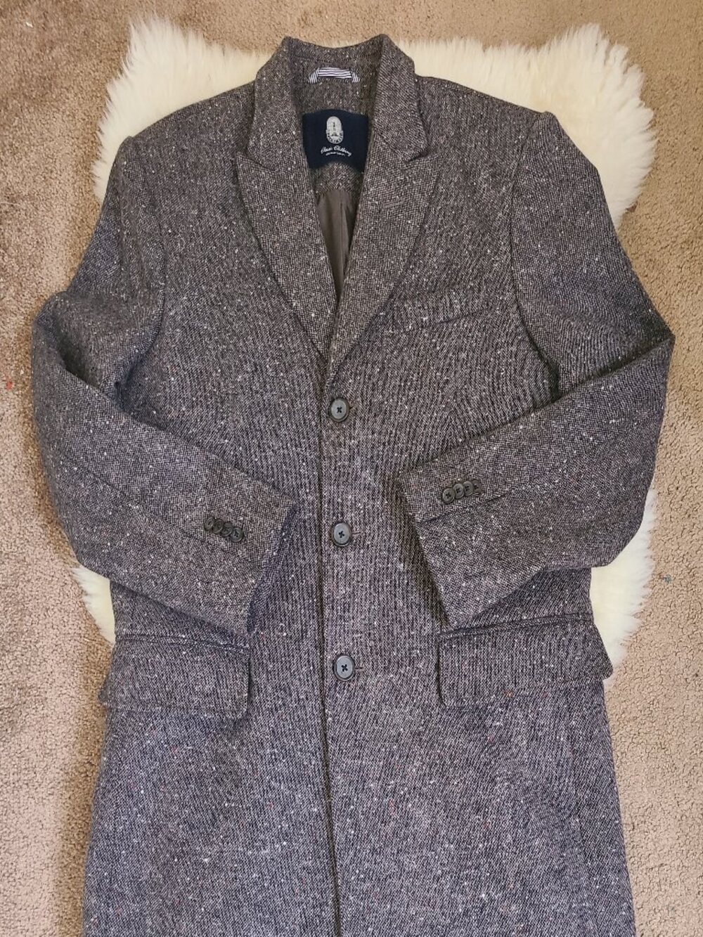 Lands' End Brown Tweed Wool 3/4 Length Top Coat